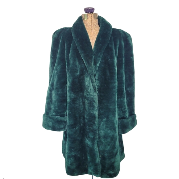 Vintage Jackets & Blazers - Vintage forest green oversized teddy coat